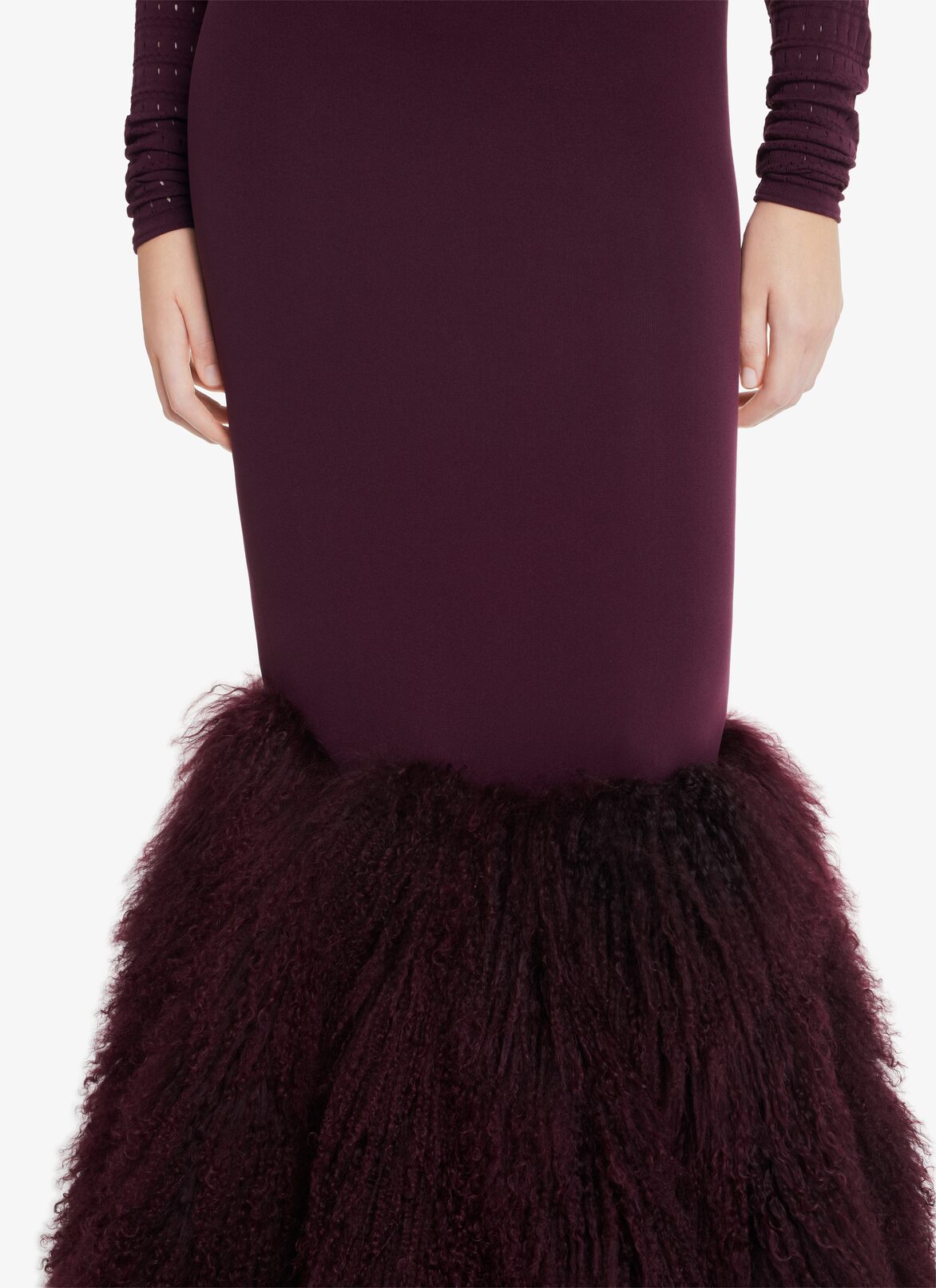 KNITTED SKIRT WITH DYED MONGOLIE LAMB FUR ALAÏA  KNITTED SKIRT WITH DYED MONGOLIE LAMB FUR